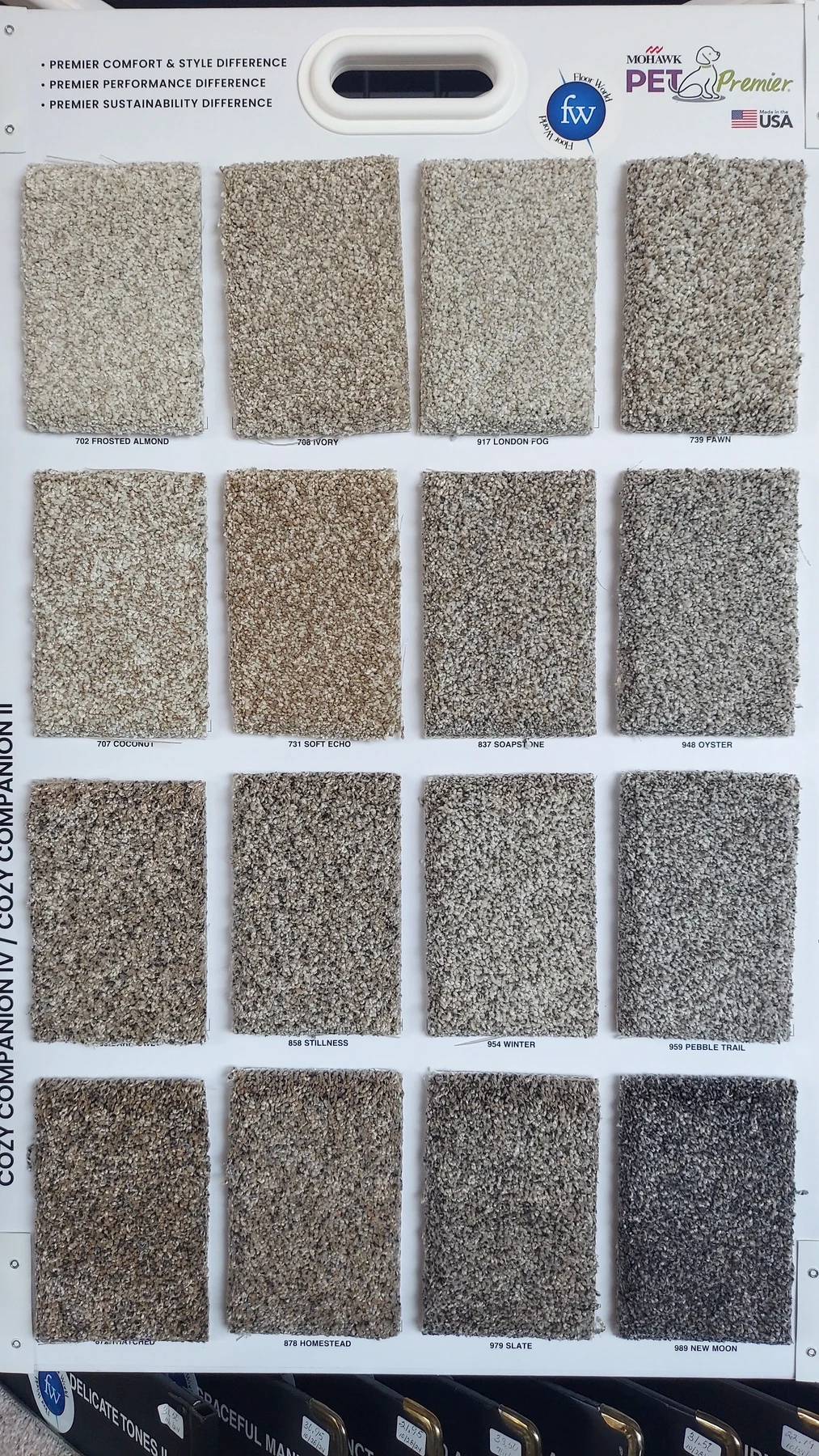 Cozy Companion · Carpet · Mohawk · Pet Premier · flooring sample photo · Floor World Ephrata PA