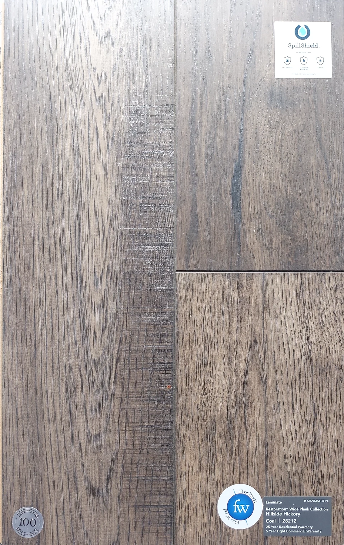Coal Hillside Hickory · Laminate · Mannington · Restorations · flooring sample photo · Floor World Ephrata PA