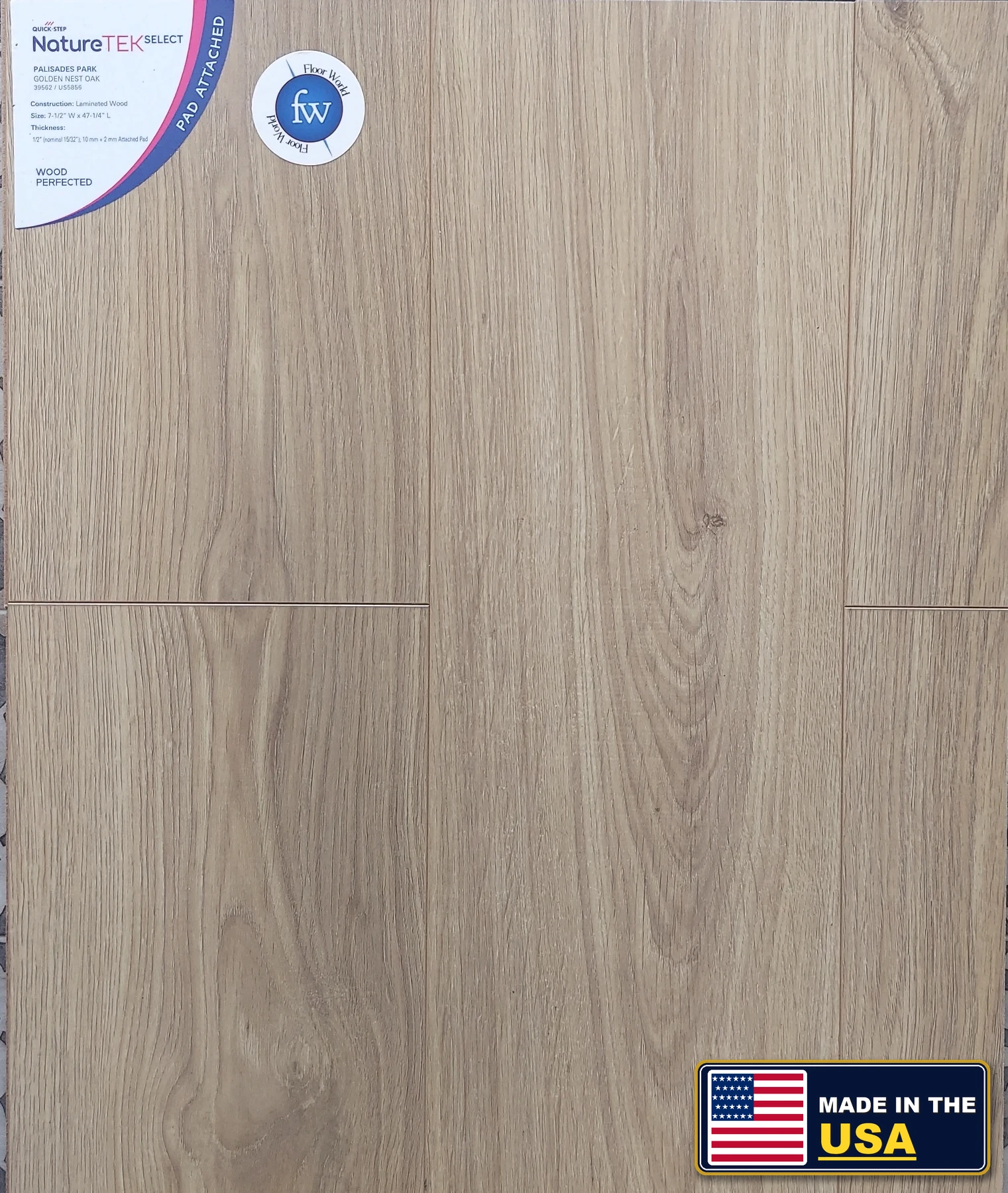 Golden Nest Oak Palisades Park · Laminate · Quick-Step · NatureTek · flooring sample photo · Floor World Ephrata PA