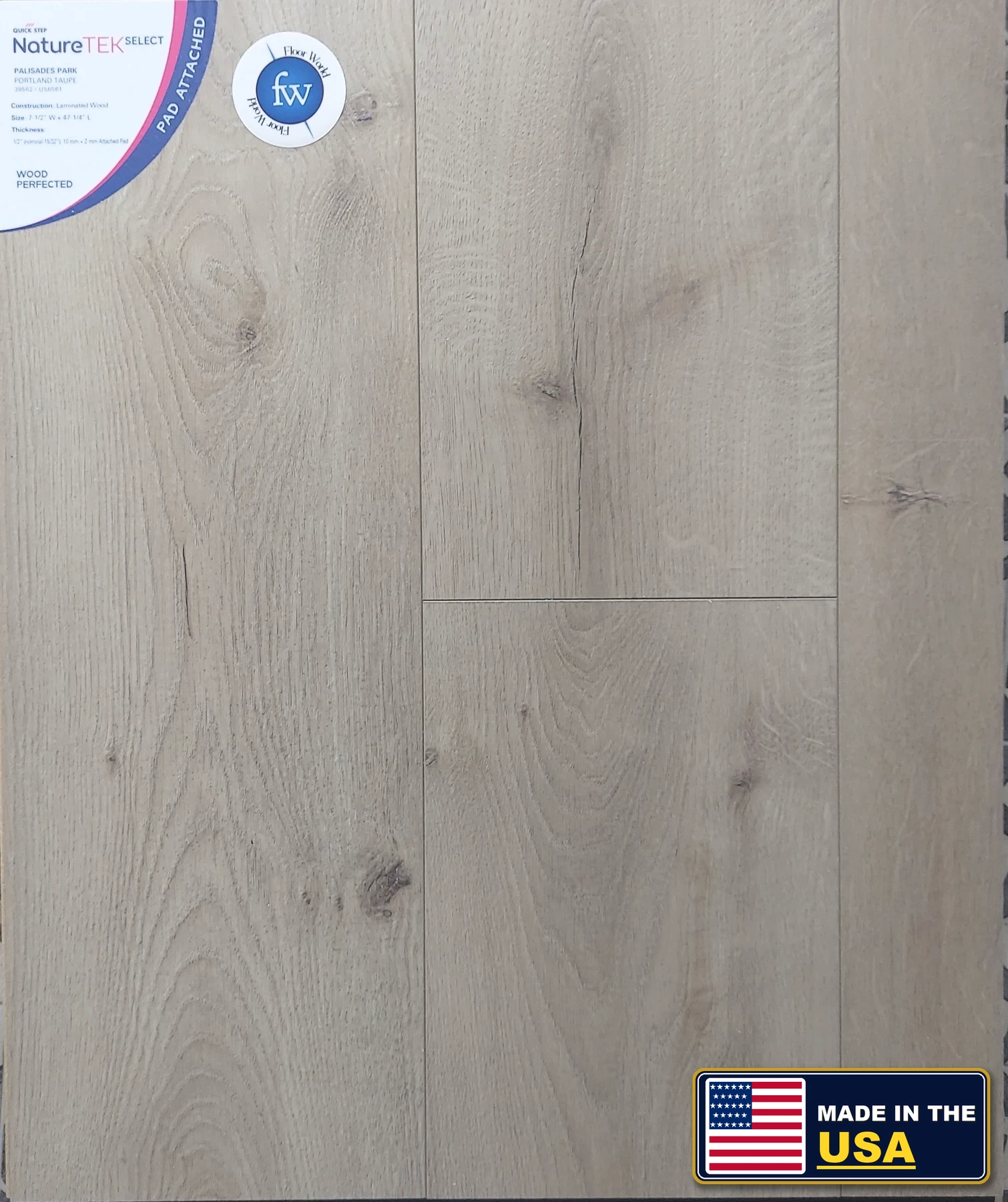 Portland Taupe Palisades Park · Laminate · Quick-Step · NatureTek · flooring sample photo · Floor World Ephrata PA