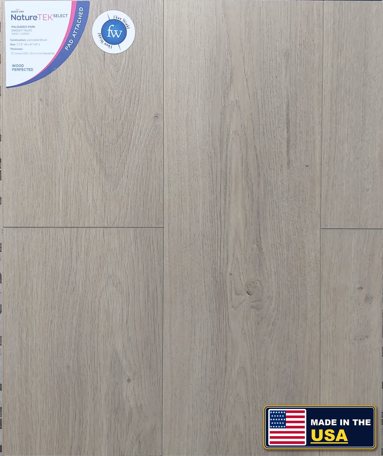 Smokey Taupe Palisades Park · Laminate · Quick-Step · NatureTek · flooring sample photo · Floor World Ephrata PA