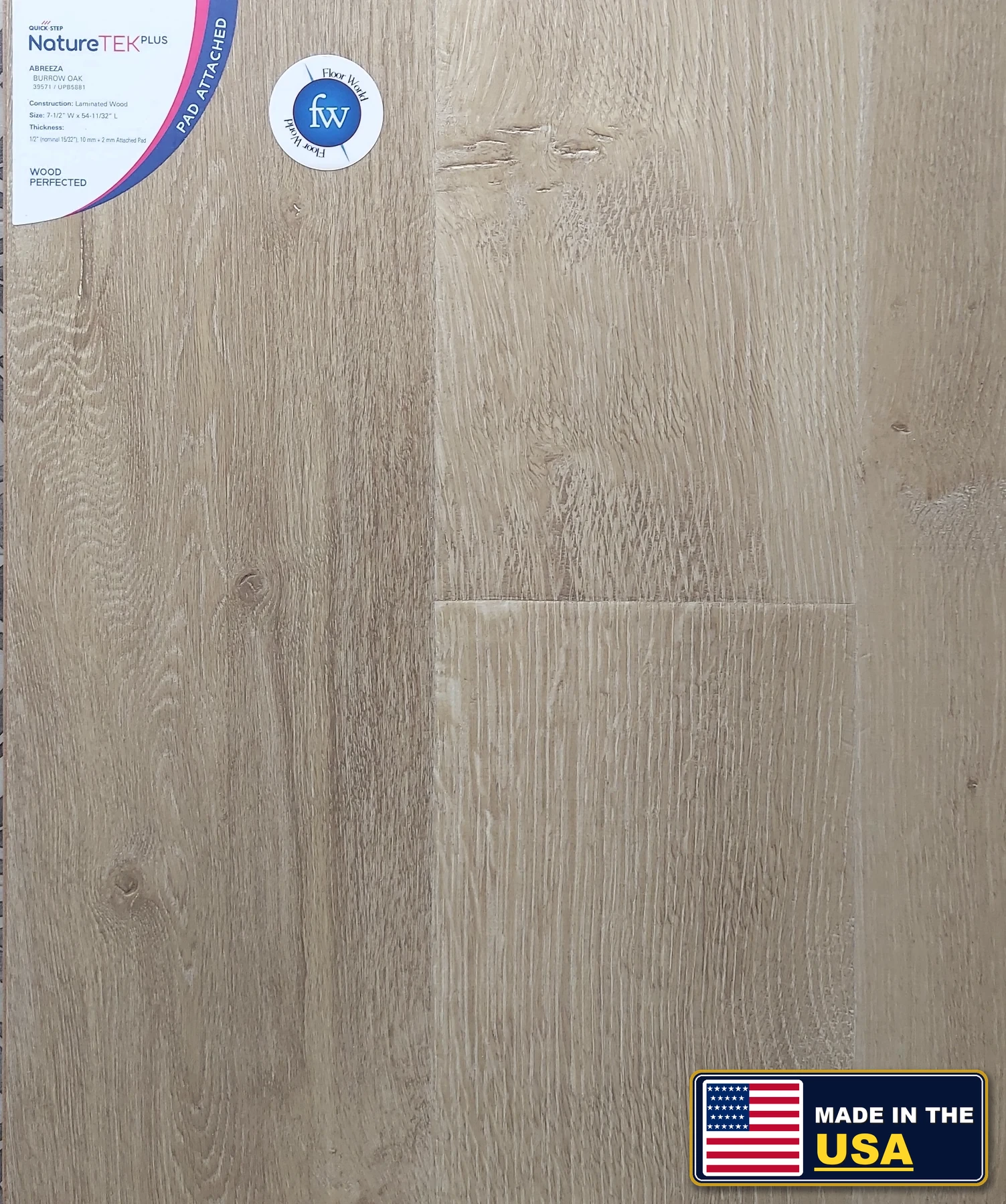 Burrow Oak Abreeza · Laminate · Quick-Step · NatureTek · flooring sample photo · Floor World Ephrata PA