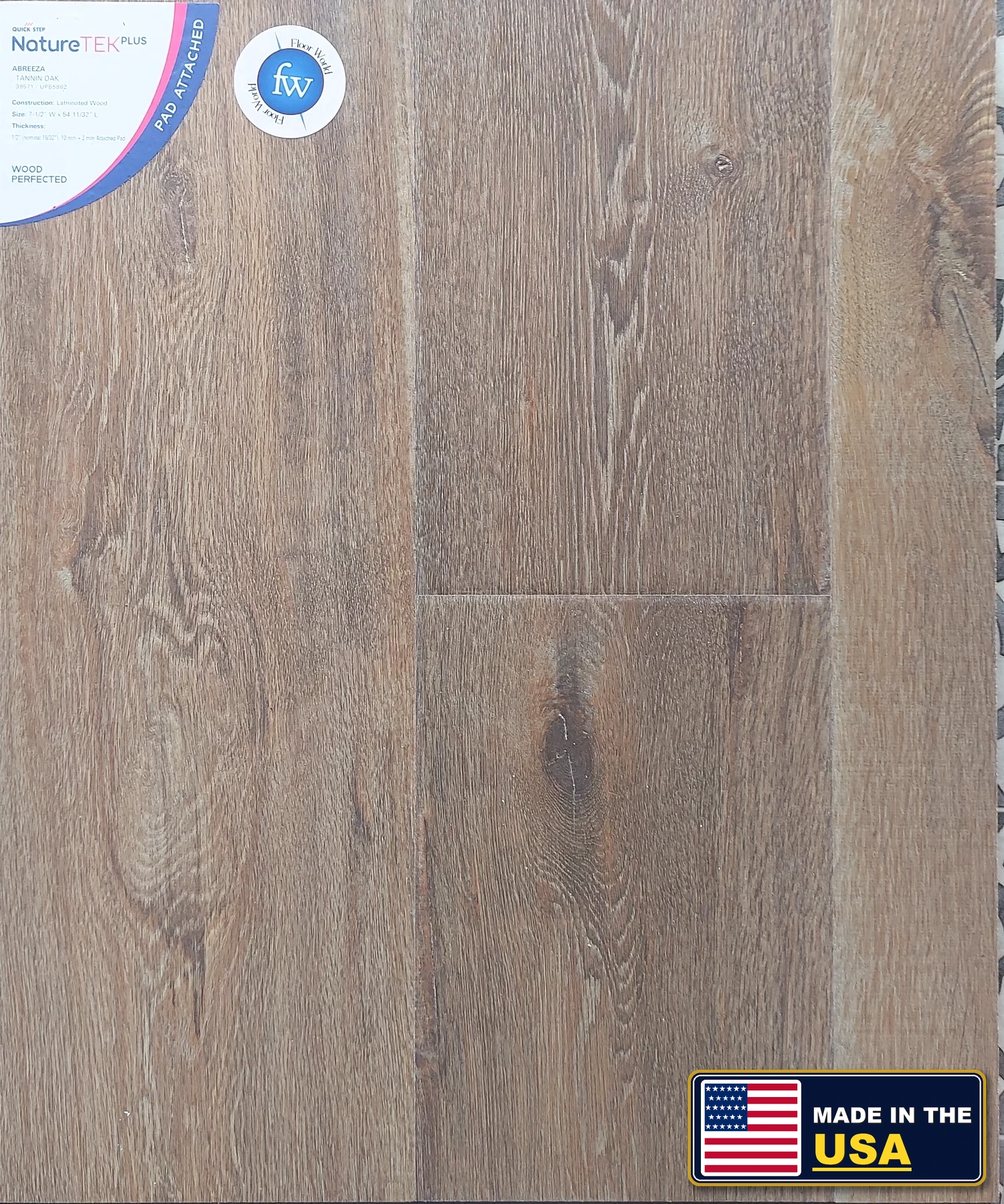 Tannin Oak Abreeza · Laminate · Quick-Step · NatureTek · flooring sample photo · Floor World Ephrata PA