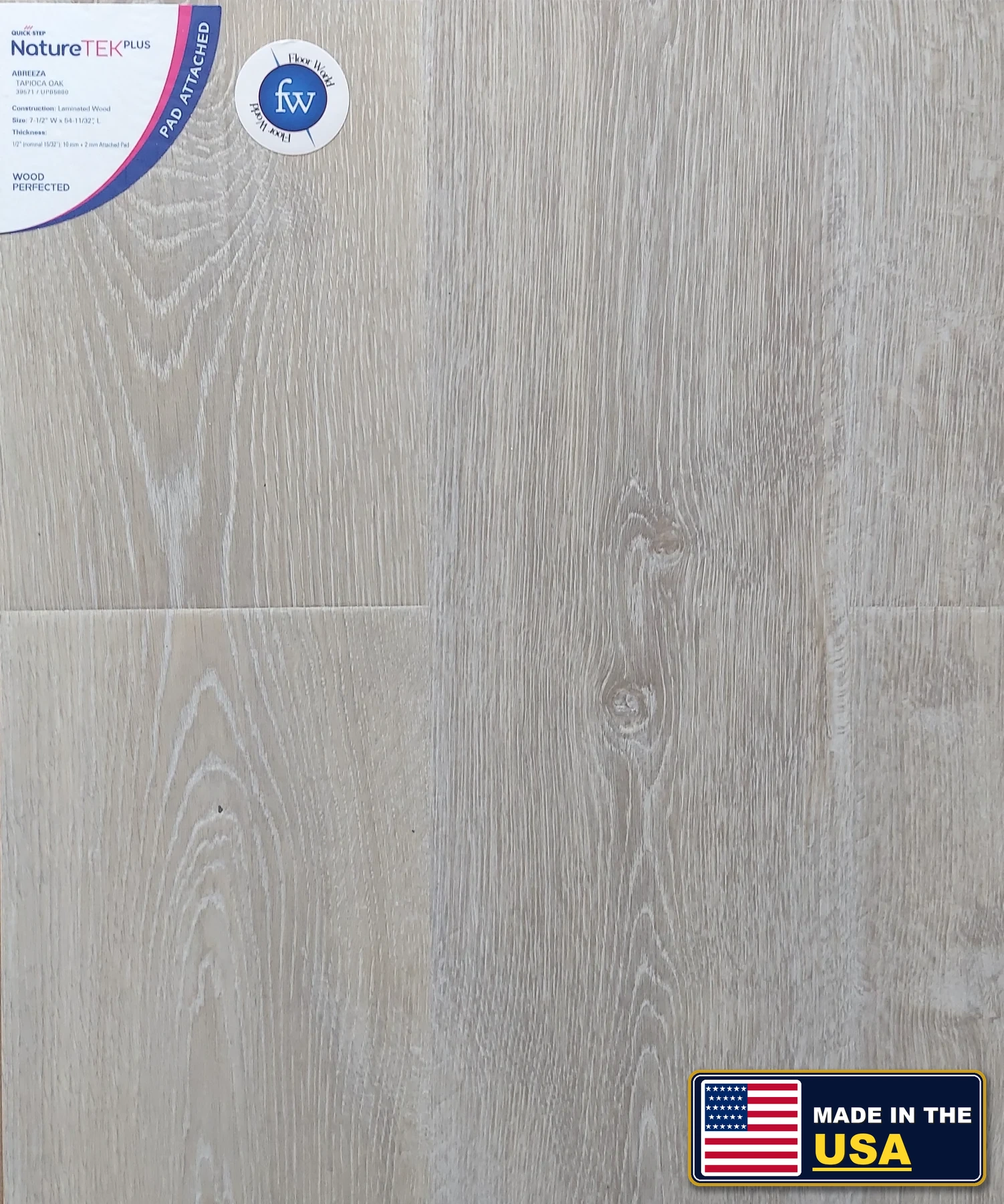 Tapioca Oak Abreeza · Laminate · Quick-Step · NatureTek · flooring sample photo · Floor World Ephrata PA