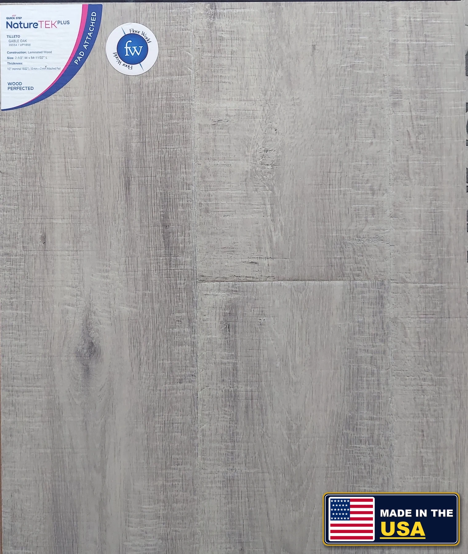 Gable Oak Tilleto · Laminate · Quick-Step · NatureTek · flooring sample photo · Floor World Ephrata PA